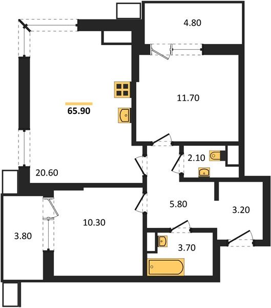 Фото №1: 2-комнатная квартира 65 м² - Краснодар, Прикубанский внутригородской округ, мкр. Парк Победы