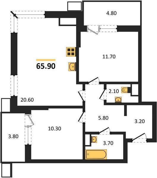 Фото №1: 2-комнатная квартира 65 м² - Краснодар, Прикубанский внутригородской округ, мкр. Парк Победы