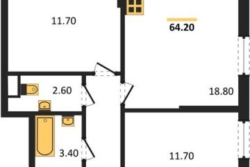 Фото №1: 2-комнатная квартира 64 м² - Краснодар, мкр. Парк Победы, 