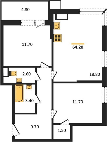 Фото №1: 2-комнатная квартира 64 м² - Краснодар, Прикубанский внутригородской округ, мкр. Парк Победы