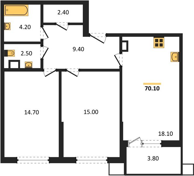 Фото №1: 2-комнатная квартира 70 м² - Краснодар, Прикубанский внутригородской округ, мкр. Парк Победы