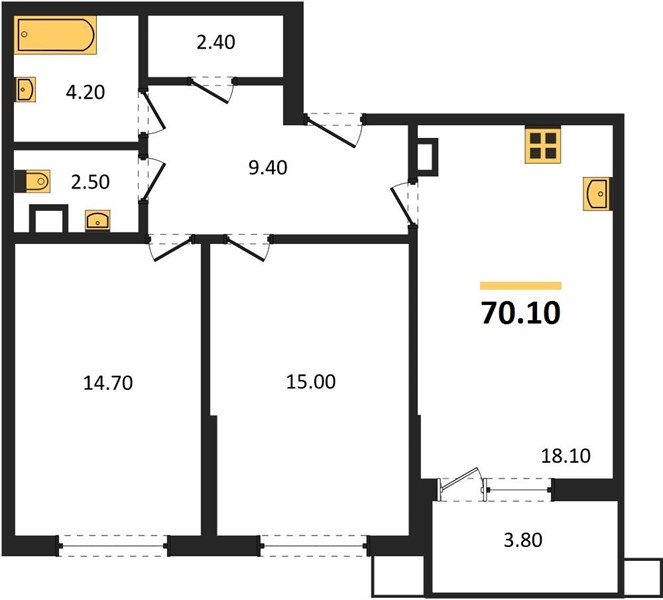 Фото №1: 2-комнатная квартира 70 м² - Краснодар, Прикубанский внутригородской округ, мкр. Парк Победы