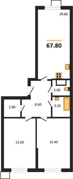 Фото №1: 2-комнатная квартира 67 м² - Краснодар, Прикубанский внутригородской округ, мкр. Парк Победы