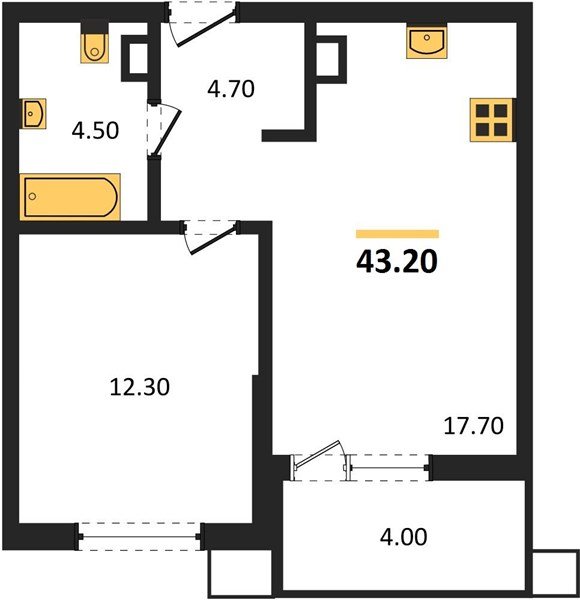 Фото №1: 1-комнатная квартира 43 м² - Краснодар, Прикубанский внутригородской округ, мкр. Парк Победы