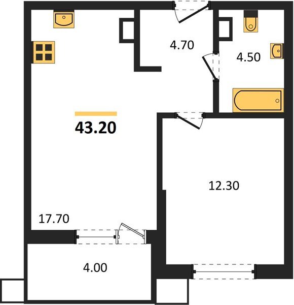 Фото №1: 1-комнатная квартира 43 м² - Краснодар, Прикубанский внутригородской округ, мкр. Парк Победы