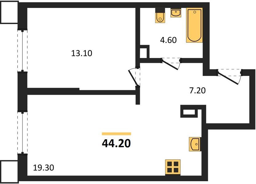 Фото №1: 1-комнатная квартира 44 м² - Краснодар, Прикубанский внутригородской округ, мкр. Парк Победы