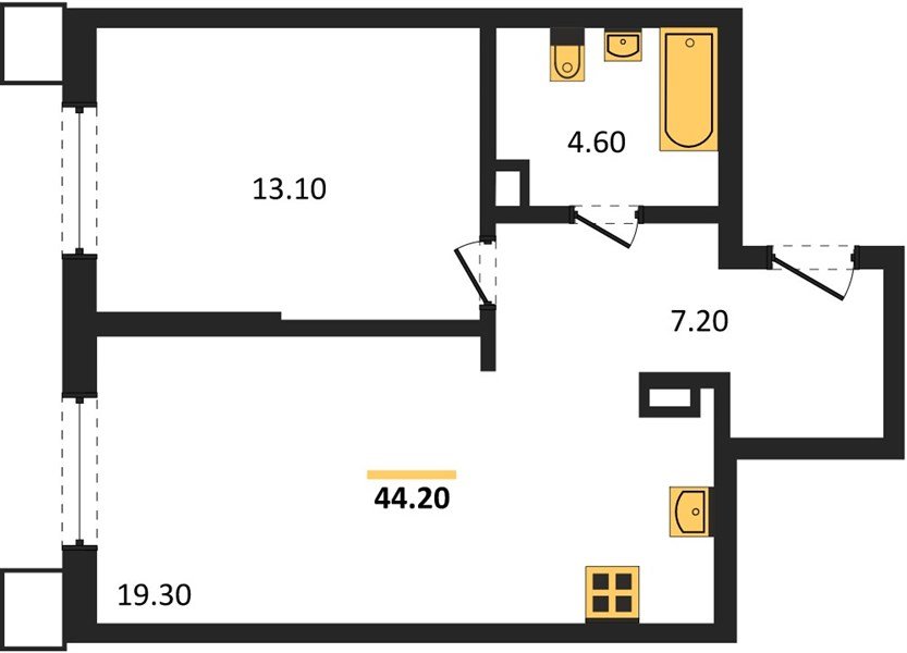Фото №1: 1-комнатная квартира 44 м² - Краснодар, Прикубанский внутригородской округ, мкр. Парк Победы