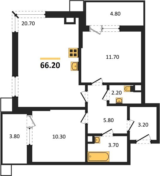 Фото №1: 2-комнатная квартира 66 м² - Краснодар, Прикубанский внутригородской округ, мкр. Парк Победы