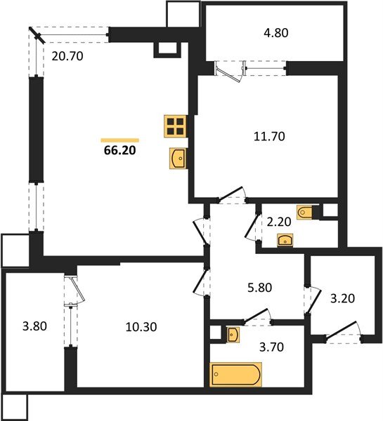 Фото №1: 2-комнатная квартира 66 м² - Краснодар, Прикубанский внутригородской округ, мкр. Парк Победы
