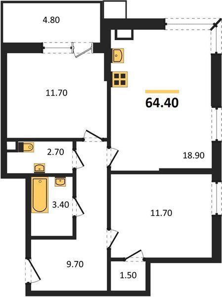 Фото №1: 2-комнатная квартира 64 м² - Краснодар, Прикубанский внутригородской округ, мкр. Парк Победы