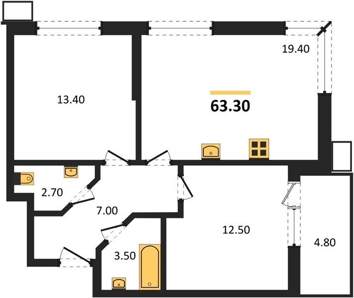 Фото №1: 2-комнатная квартира 63 м² - Краснодар, Прикубанский внутригородской округ, мкр. Парк Победы