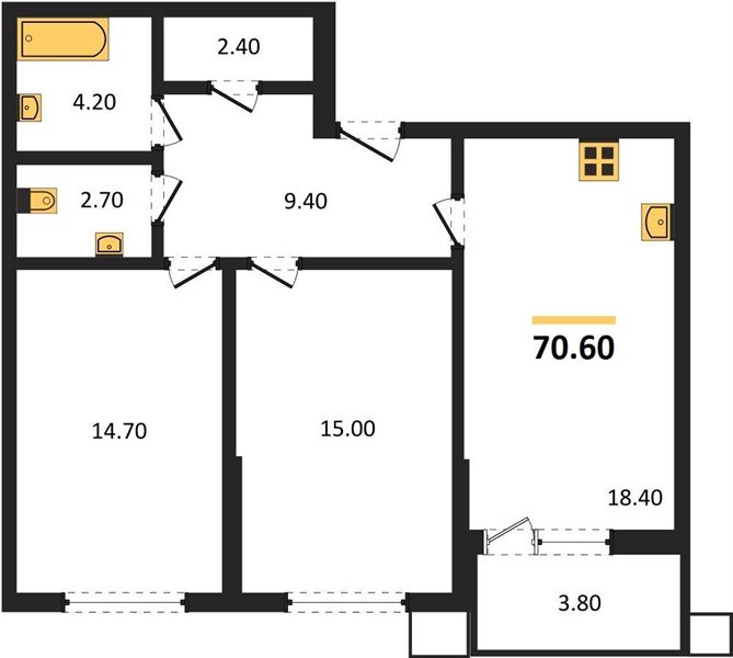 Фото №1: 2-комнатная квартира 70 м² - Краснодар, Прикубанский внутригородской округ, мкр. Парк Победы