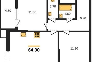Фото №1: 2-комнатная квартира 64 м² - Краснодар, мкр. Парк Победы, 