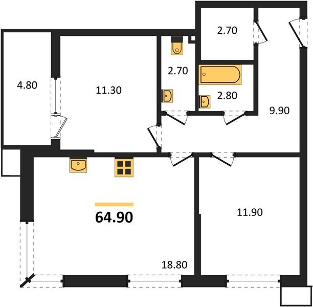 Фото №1: 2-комнатная квартира 64 м² - Краснодар, Прикубанский внутригородской округ, мкр. Парк Победы