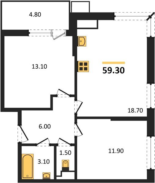 Фото №1: 2-комнатная квартира 59 м² - Краснодар, Прикубанский внутригородской округ, мкр. Парк Победы