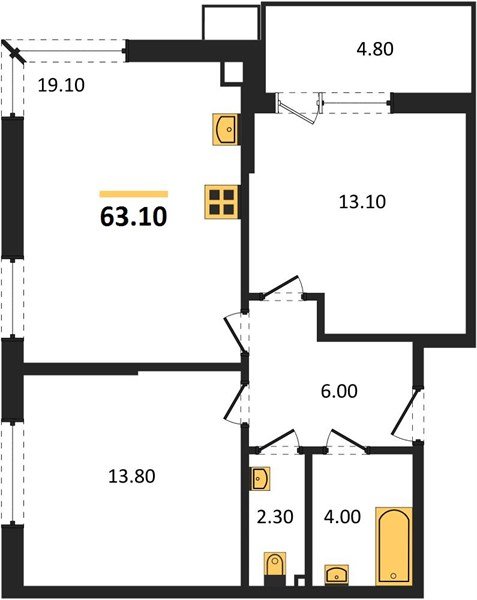 Фото №1: 2-комнатная квартира 63 м² - Краснодар, Парк Победы, мкр. Прикубанский внутригородской округ