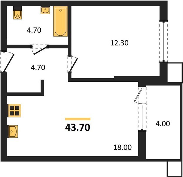 Фото №1: 1-комнатная квартира 43 м² - Краснодар, Парк Победы, мкр. Прикубанский внутригородской округ