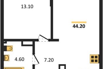 Фото №1: 1-комнатная квартира 44 м² - Краснодар, мкр. Прикубанский внутригородской округ, 