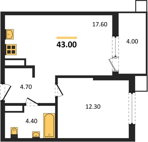 Фото №1: 1-комнатная квартира 43 м² - Краснодар, Парк Победы, мкр. Прикубанский внутригородской округ