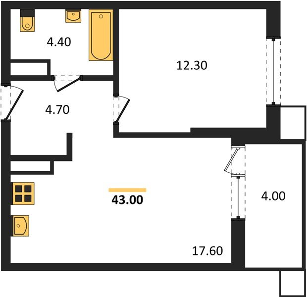 Фото №1: 1-комнатная квартира 43 м² - Краснодар, Парк Победы, мкр. Прикубанский внутригородской округ