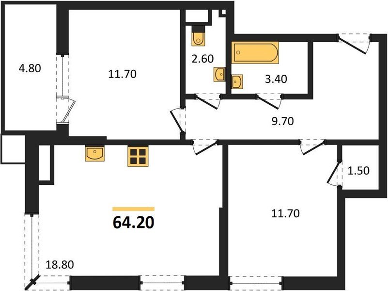 Фото №1: 2-комнатная квартира 64 м² - Краснодар, Прикубанский внутригородской округ, мкр. Парк Победы