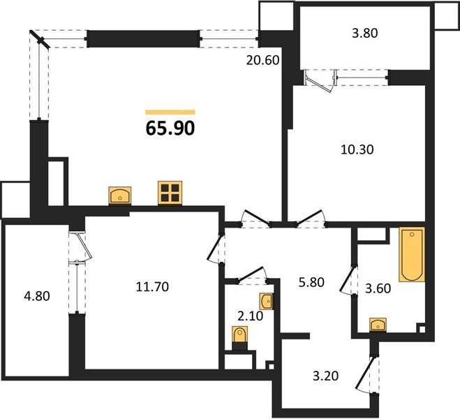 Фото №1: 2-комнатная квартира 66 м² - Краснодар, Прикубанский внутригородской округ, мкр. Парк Победы