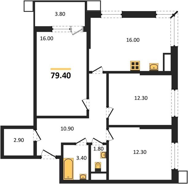 Фото №1: 3-комнатная квартира 79 м² - Краснодар, Парк Победы, 