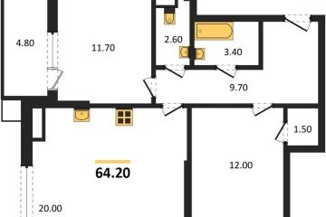 Фото №1: 2-комнатная квартира 64 м² - Краснодар, мкр. Парк Победы, 