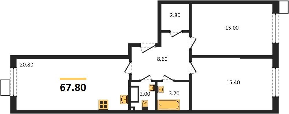 Фото №1: 2-комнатная квартира 67 м² - Краснодар, Прикубанский внутригородской округ, мкр. Парк Победы