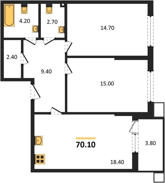Фото №1: 2-комнатная квартира 70 м² - Краснодар, Прикубанский внутригородской округ, мкр. Парк Победы