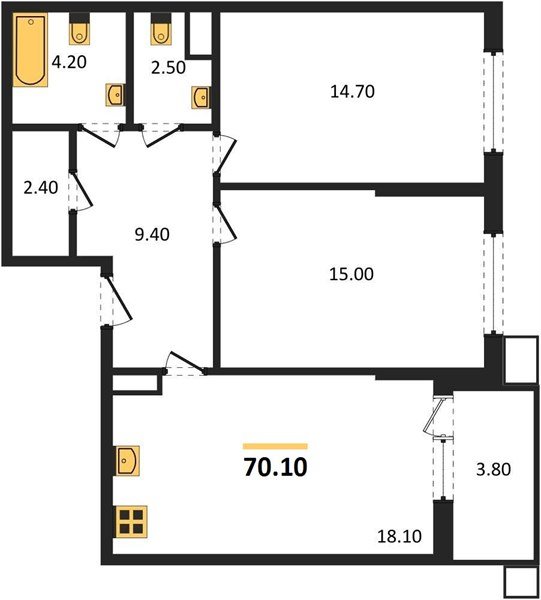 Фото №1: 2-комнатная квартира 70 м² - Краснодар, Прикубанский внутригородской округ, мкр. Парк Победы