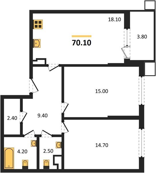 Фото №1: 2-комнатная квартира 70 м² - Краснодар, Прикубанский внутригородской округ, мкр. Парк Победы
