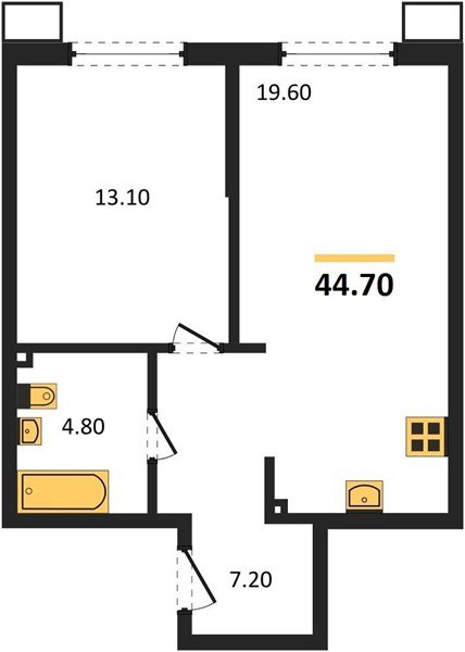Фото №1: 1-комнатная квартира 44 м² - Краснодар, Прикубанский внутригородской округ, мкр. Парк Победы