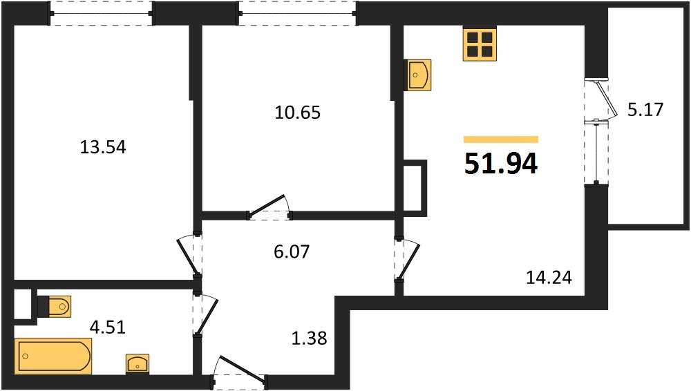 Фото №1: 2-комнатная квартира 51 м² - Краснодар, Прикубанский внутригородской округ, мкр. жилой комплекс Друзья