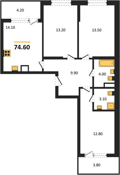 Фото №1: 3-комнатная квартира 74 м² - Краснодар, Карасунский внутригородской округ, мкр. ЖК Первое Место, ул. Виктора Казанцева, 1.2лит1