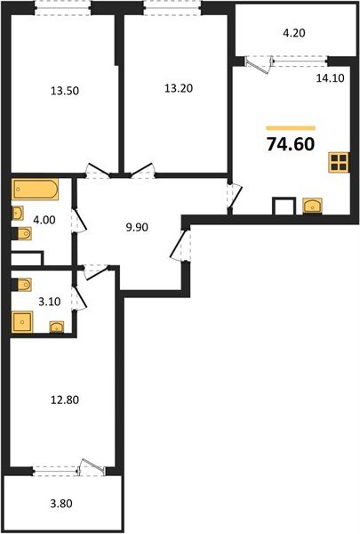 Фото №1: 3-комнатная квартира 74 м² - Краснодар, Карасунский внутригородской округ, мкр. ЖК Первое Место, ул. Виктора Казанцева, 1.2лит1