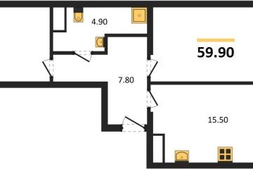 Фото №1: 2-комнатная квартира 59 м² - Краснодар, мкр. ЖК Первое Место, ул. Виктора Казанцева, 1.2лит1