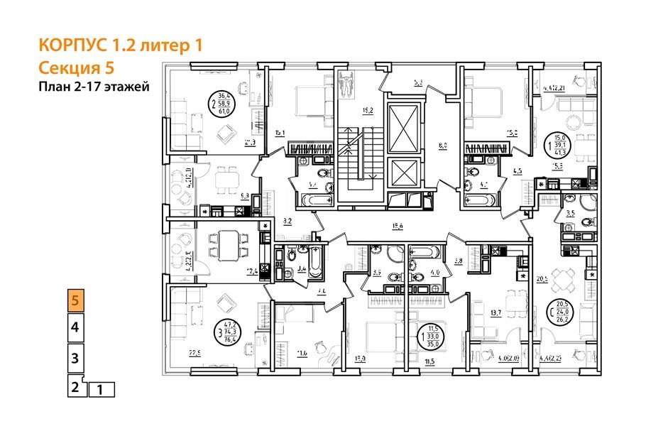 Фото №8: 2-комнатная квартира 76 м² - Краснодар, Карасунский внутригородской округ, мкр. ЖК Первое Место, ул. Виктора Казанцева, 1.2лит1