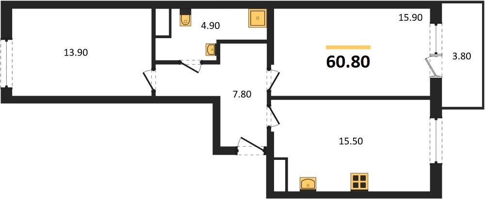 Фото №1: 2-комнатная квартира 60 м² - Краснодар, Карасунский внутригородской округ, мкр. ЖК Первое Место, ул. Виктора Казанцева, 1.2лит1