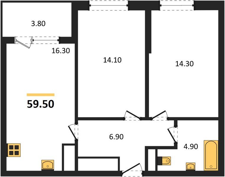 Фото №1: 2-комнатная квартира 59 м² - Краснодар, Карасунский внутригородской округ, мкр. ЖК Первое Место, ул. Виктора Казанцева, 1.2лит1