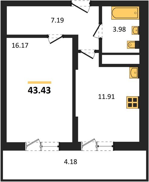 Фото №1: 1-комнатная квартира 43 м² - Знаменский, Родные Просторы, мкр. Карасунский внутригородской округ