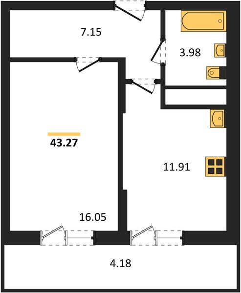 Фото №1: 1-комнатная квартира 43 м² - Знаменский, Карасунский внутригородской округ, мкр. Родные Просторы