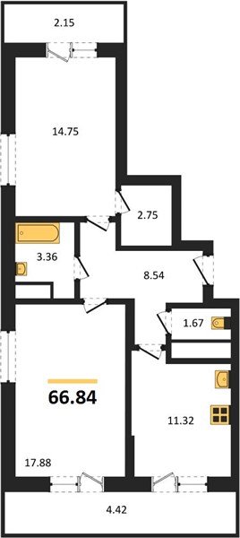 Фото №1: 2-комнатная квартира 66 м² - Знаменский, Карасунский внутригородской округ, мкр. Родные Просторы