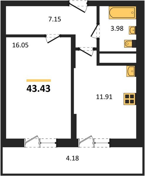 Фото №1: 1-комнатная квартира 43 м² - Знаменский, Карасунский внутригородской округ, мкр. Родные Просторы