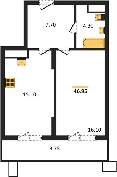 Фото №1: 1-комнатная квартира 46 м² - Знаменский, Карасунский внутригородской округ, мкр. Родные Просторы