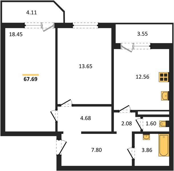 Фото №1: 2-комнатная квартира 67 м² - Краснодар, Восточный, жилой комплекс Квартал № 6, мкр. Прикубанский внутригородской округ, ул. имени Героя Советского Союза Николая Воробьёва, 17