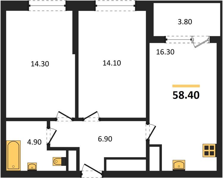 Фото №1: 2-комнатная квартира 58 м² - Краснодар, мкр. Карасунский внутригородской округ