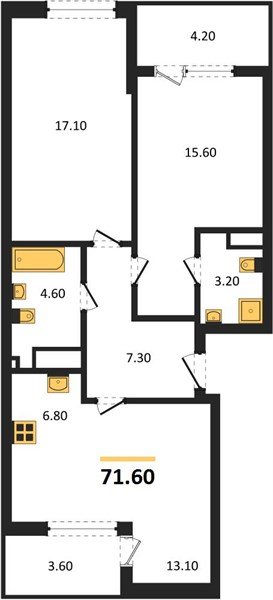 Фото №1: 2-комнатная квартира 71 м² - Краснодар, мкр. Карасунский внутригородской округ