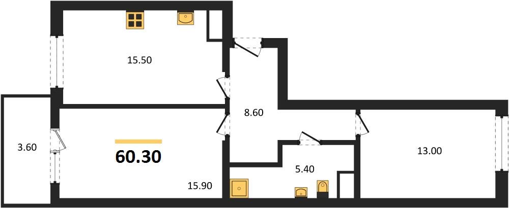 Фото №1: 2-комнатная квартира 60 м² - Краснодар, мкр. Карасунский внутригородской округ
