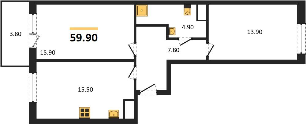 Фото №1: 2-комнатная квартира 59 м² - Краснодар, мкр. Карасунский внутригородской округ
